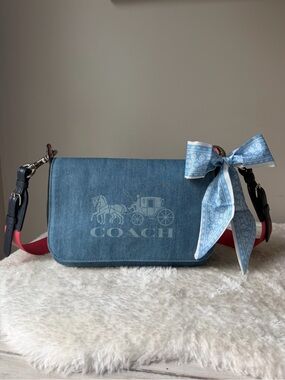 Coach Denim Jes Messenger Bag in light denim and pink